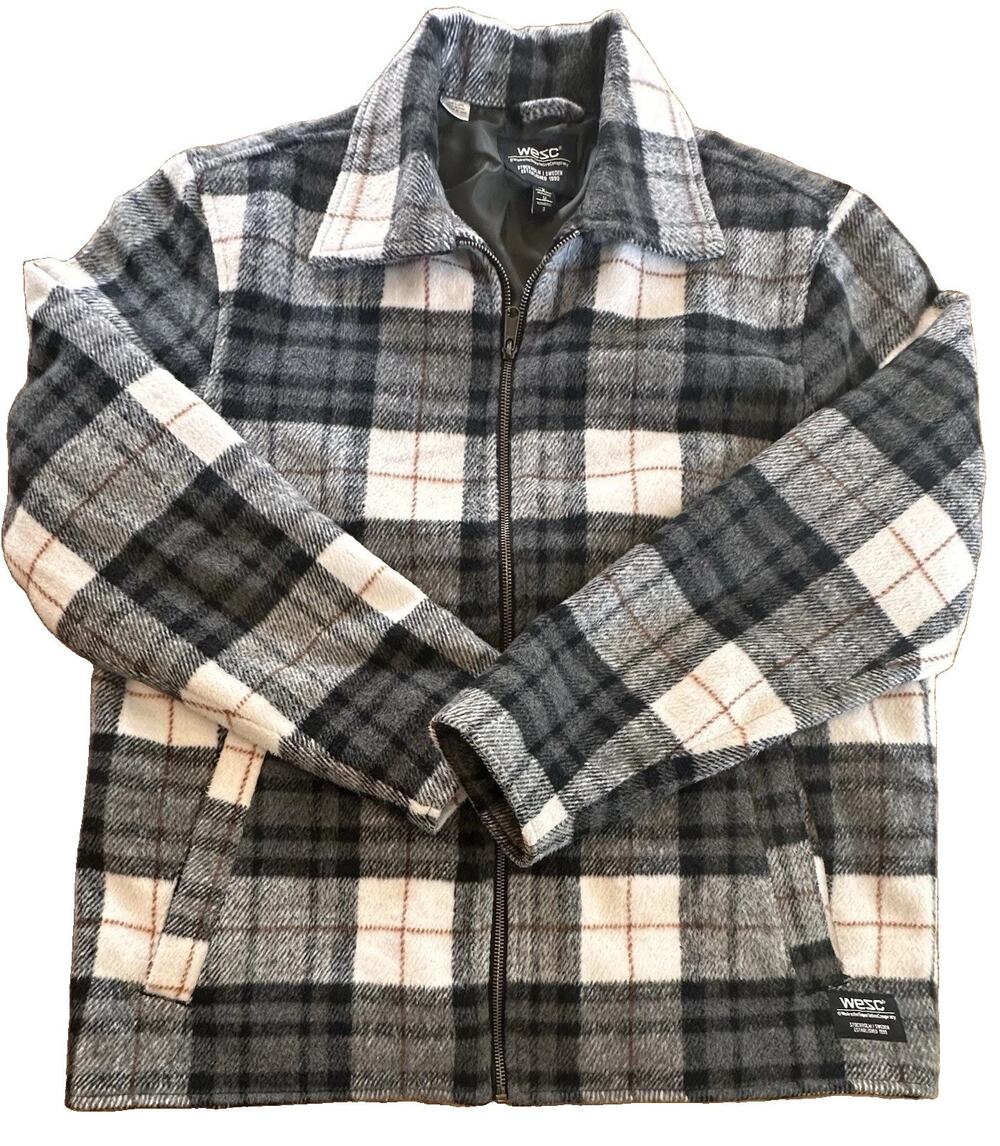 Wesc Unisex Multicolor Plaid Fleece Full-Zip Fall Autumn Jacket Shacket S/M EUC
